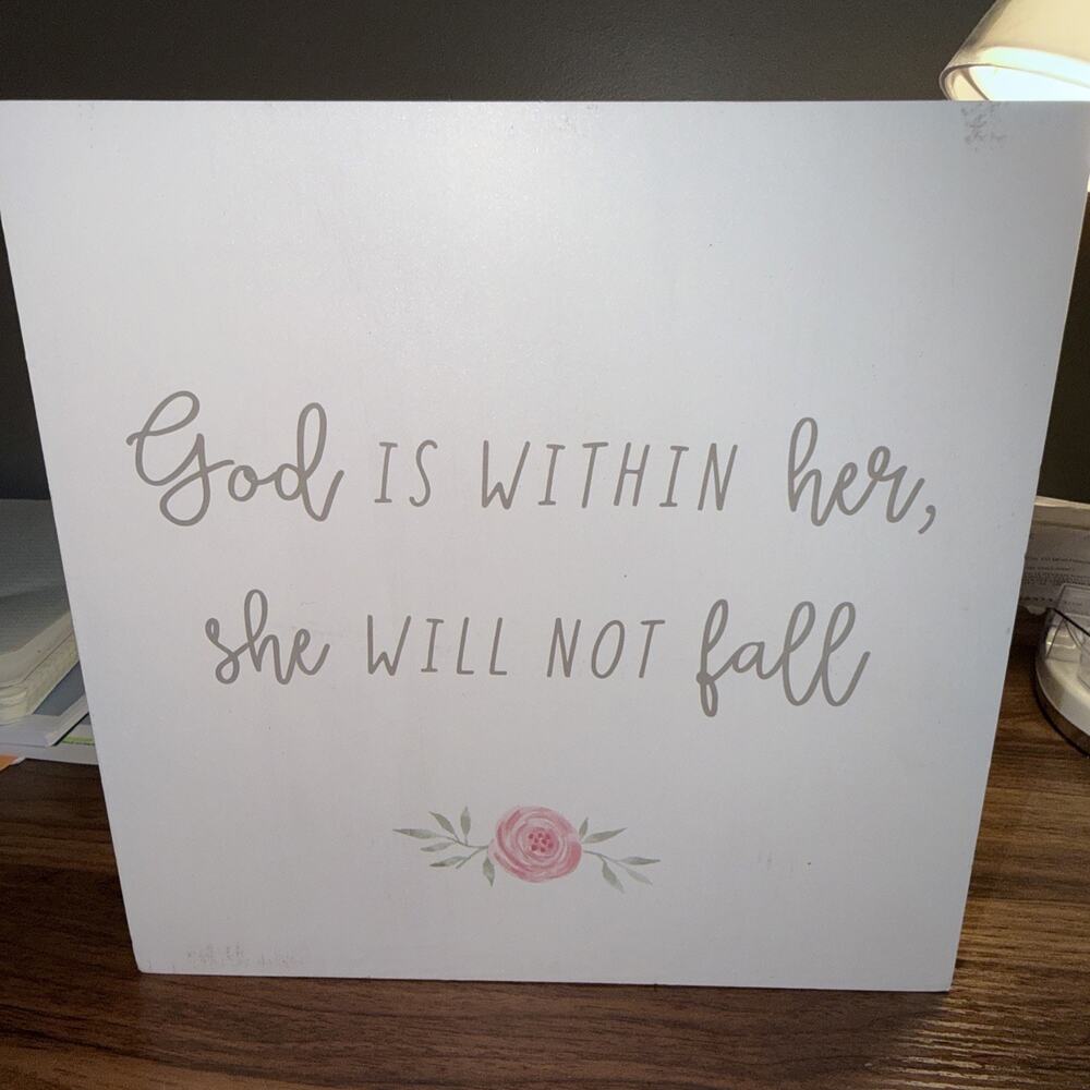 God Is within Her She Will Not Fall Spiritual Square Wood Wall Decor NEW 10x10